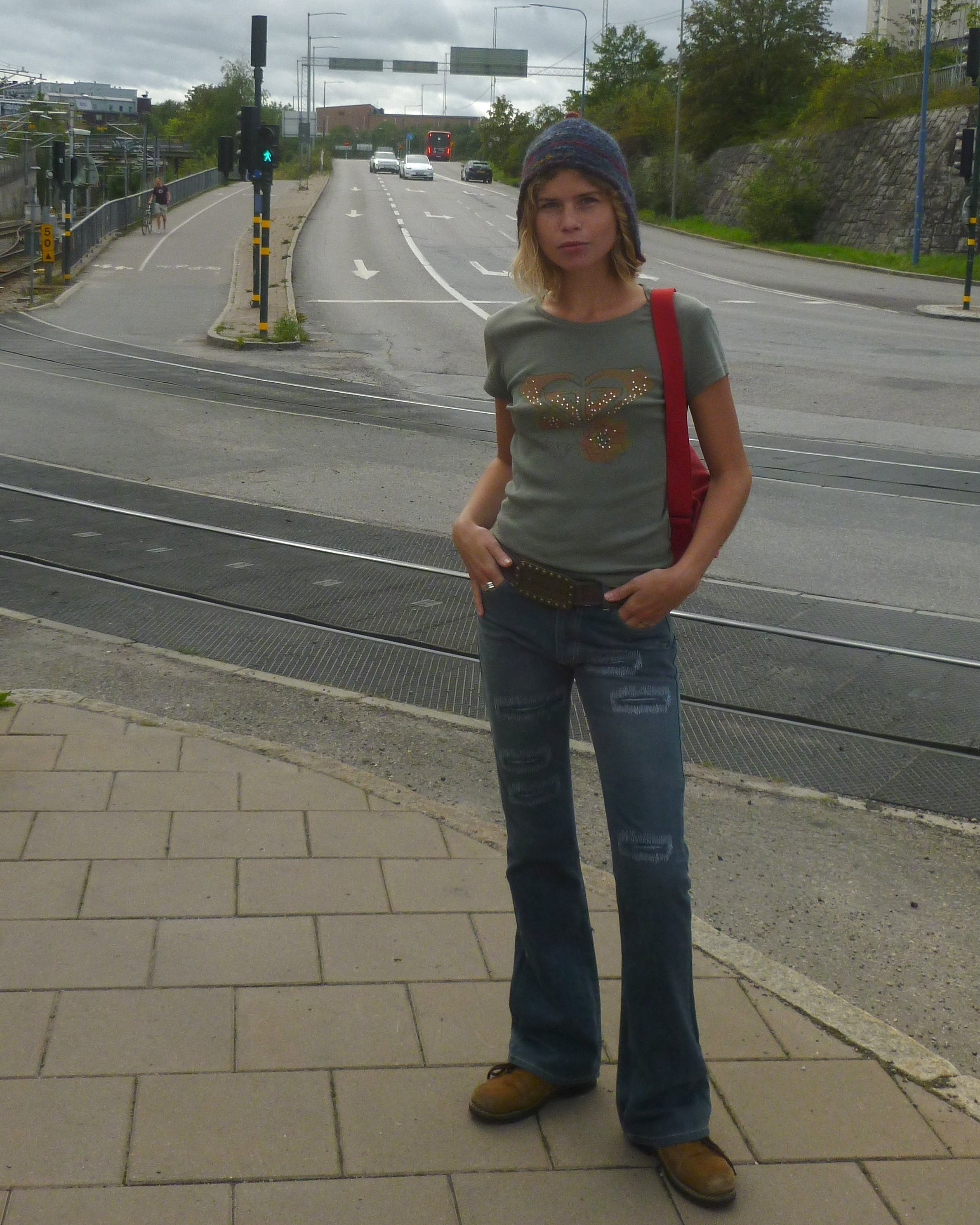 tight flared jeans w stitch holes