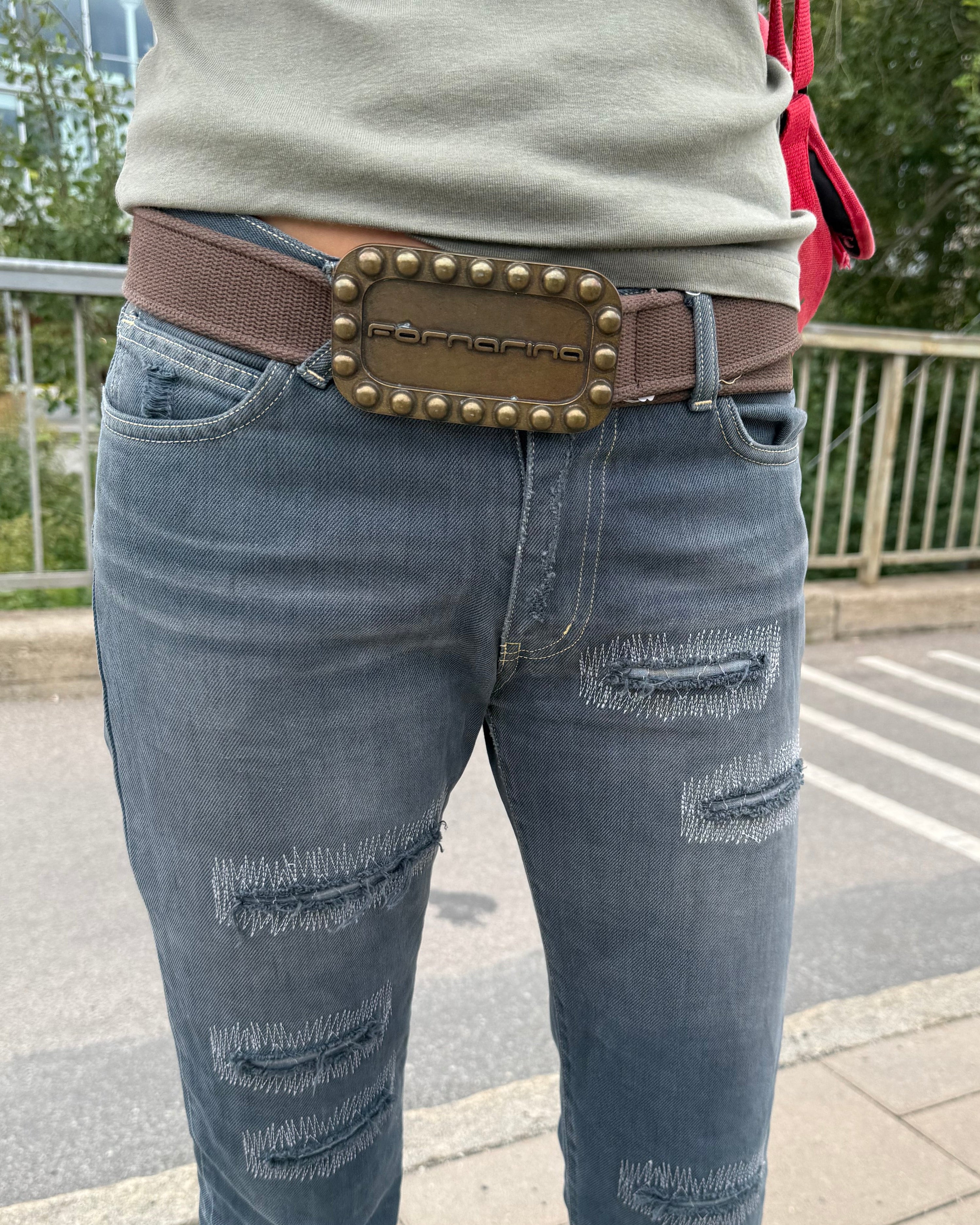 fornarina brass buckle cotton army belt