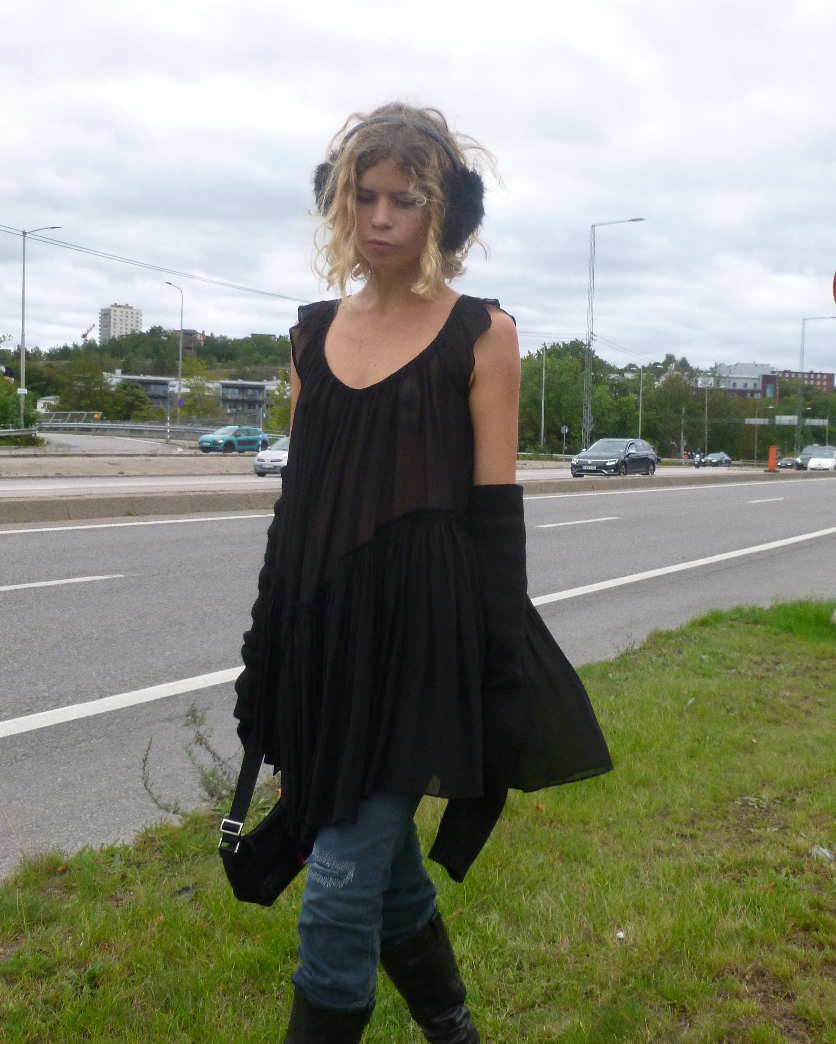 Allsaints transparent peplum chiffon dress