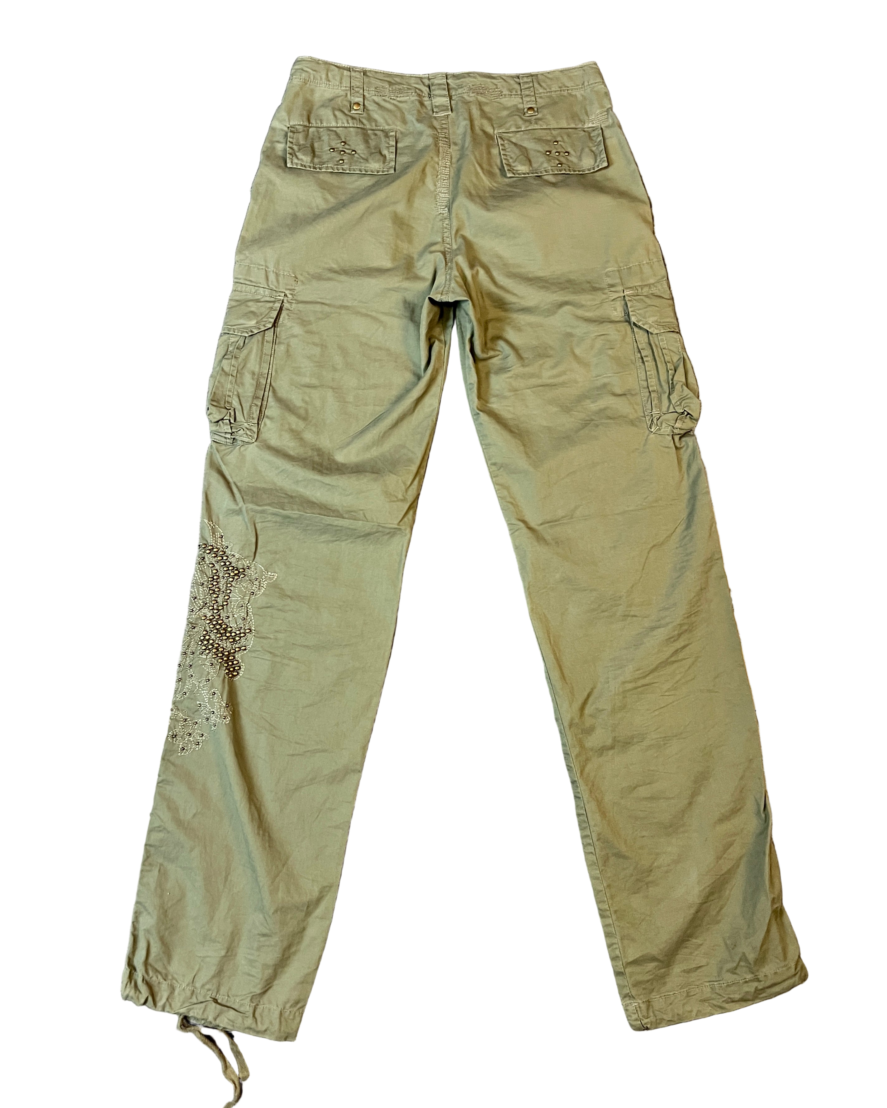 cotton cargo trousers w brass studs